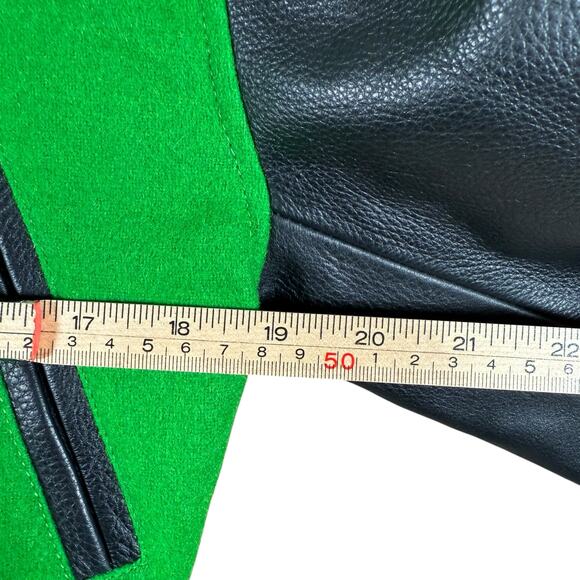 Emerald Kelly Green Cropped Letterman Varsity Jacket | Wool & Leather | Small - Picture 11 of 16